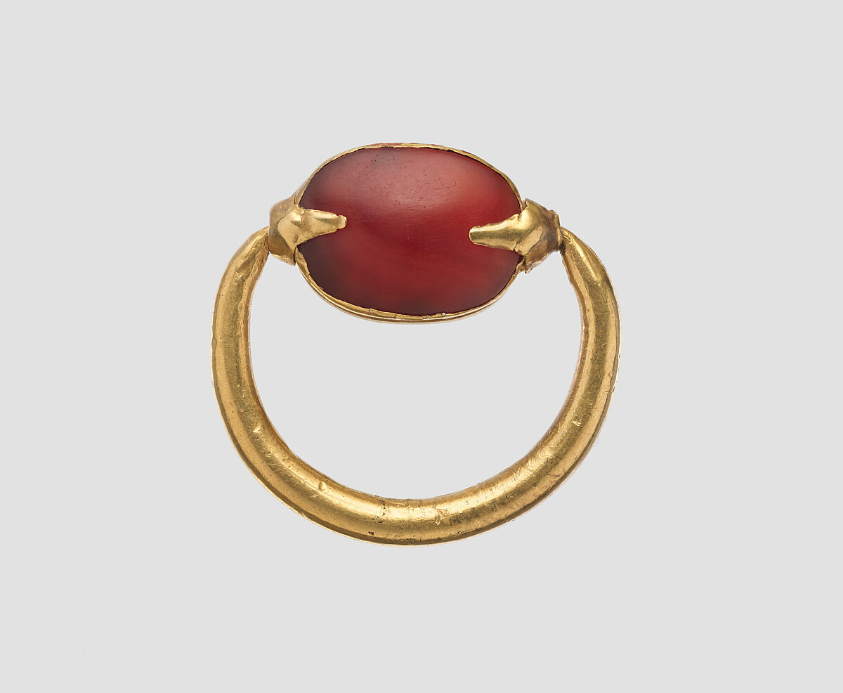Gold and carnelian scaraboid ring, Gold, carnelian, Greek, Cypriot 