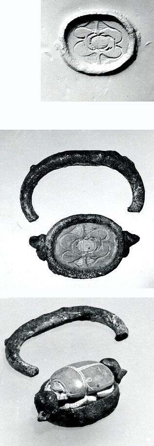 Silver pendant ring with scarab, Silver, glazed steatite, Phoenician