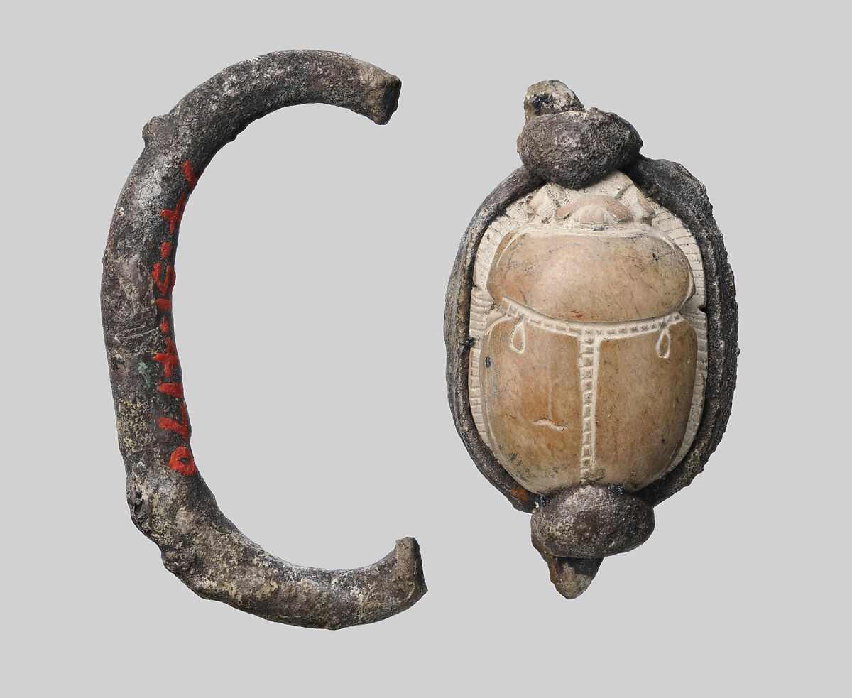 Silver pendant ring with scarab, Silver, glazed steatite, Phoenician