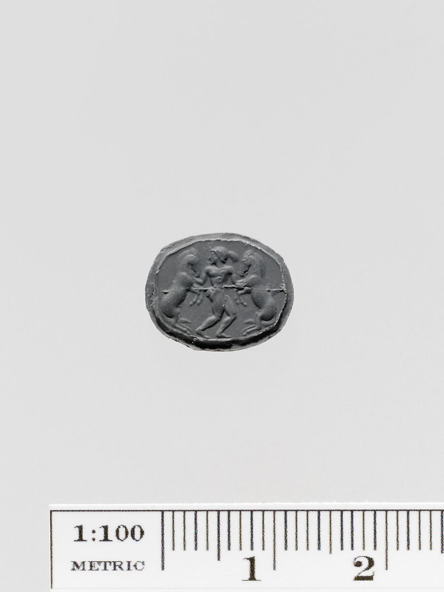 Plasma scaraboid seal set in a gold band, Plasma, gold, Greek