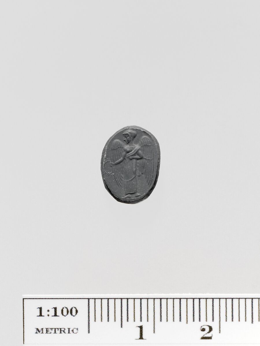 Carnelian scaraboid seal, Carnelian, gold, Greek