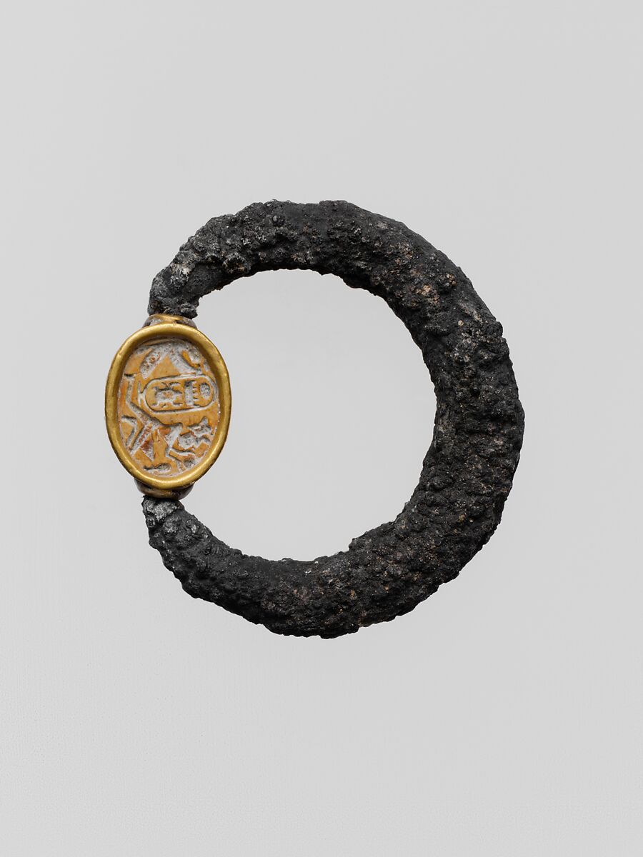 Silver ring with "Men-kheper-ra" scarab, Silver, ivory, Egyptian