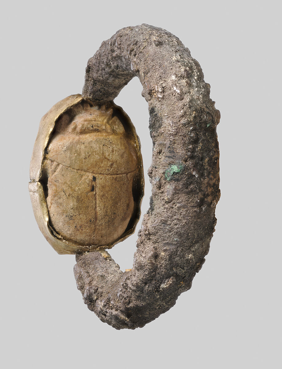 Silver ring with scarab, Silver, gold, glazed steatite, Egyptian or Levantine