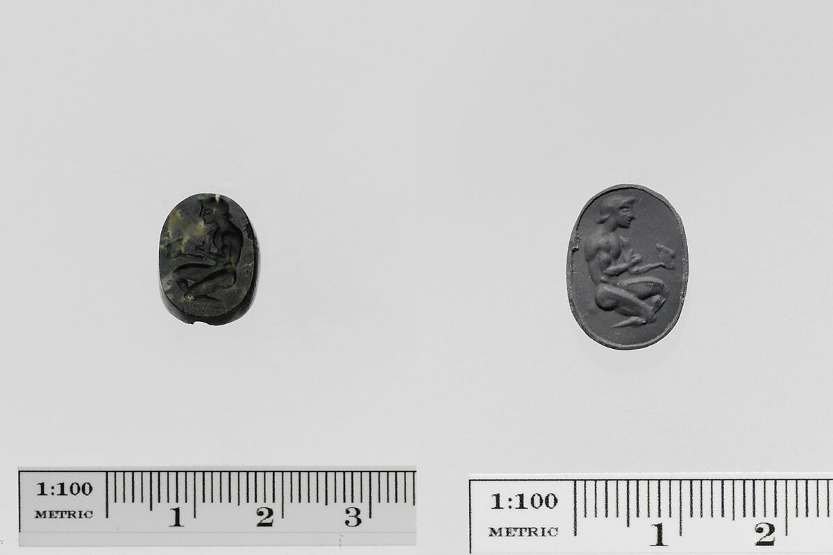 Moss agate scaraboid seal, Agate, moss, Greek