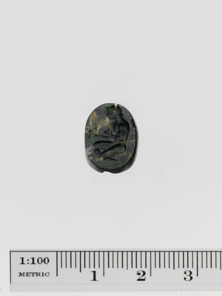 Moss agate scaraboid seal, Agate, moss, Greek 