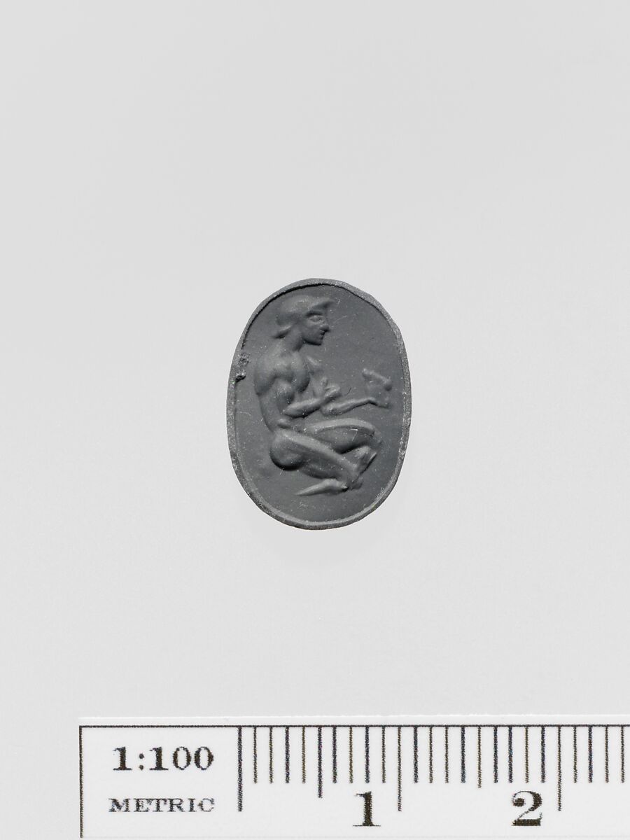 Moss agate scaraboid seal, Agate, moss, Greek