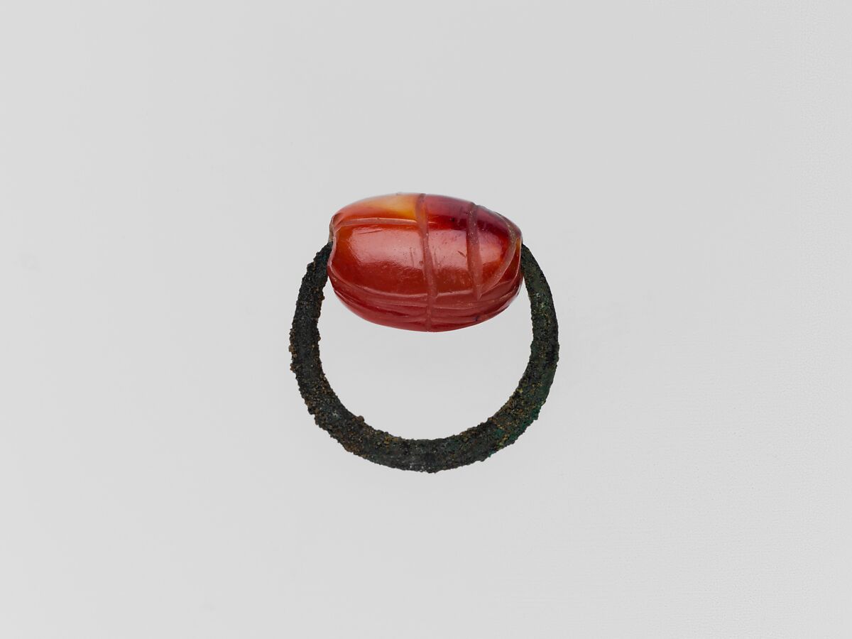Bronze ring with carnelian scarab, Bronze, sard, Greek 