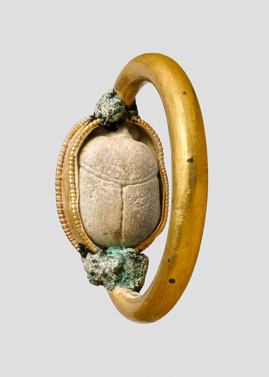 Gold ring with scarab, Silver,gold, copper alloy, glazed steatite, Cypriot