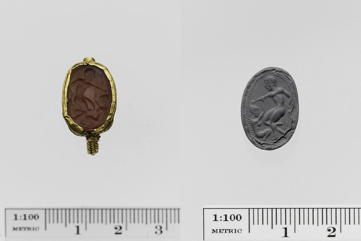Carnelian seal set in a gold ring, Carnelian, gold, Greek