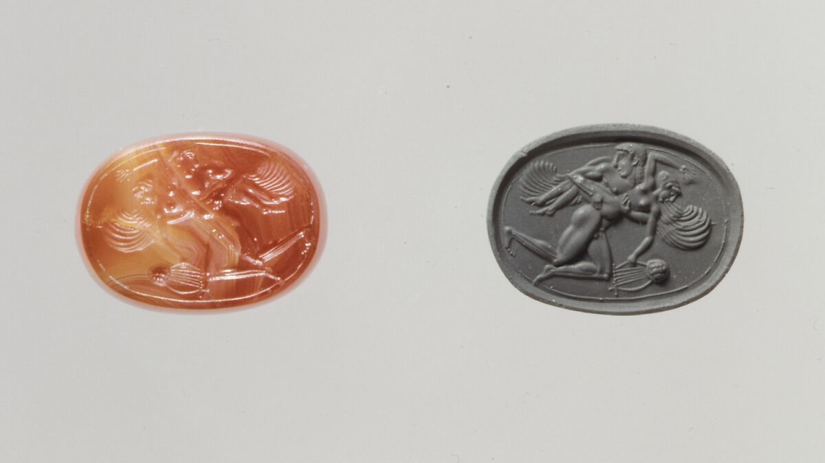 Carnelian scaraboid, Carnelian, gold, Greek