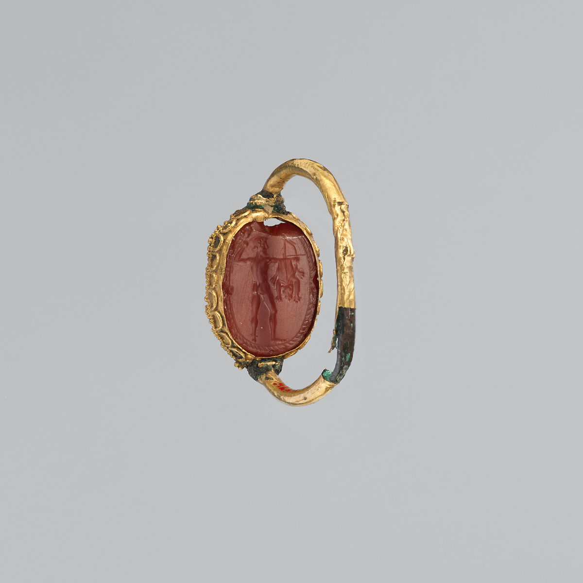 Gold and carnelian scaraboid ring, Gold, carnelian, Greek, Cypriot