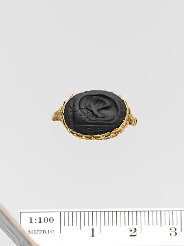 Obsidian seal set in a gold ring