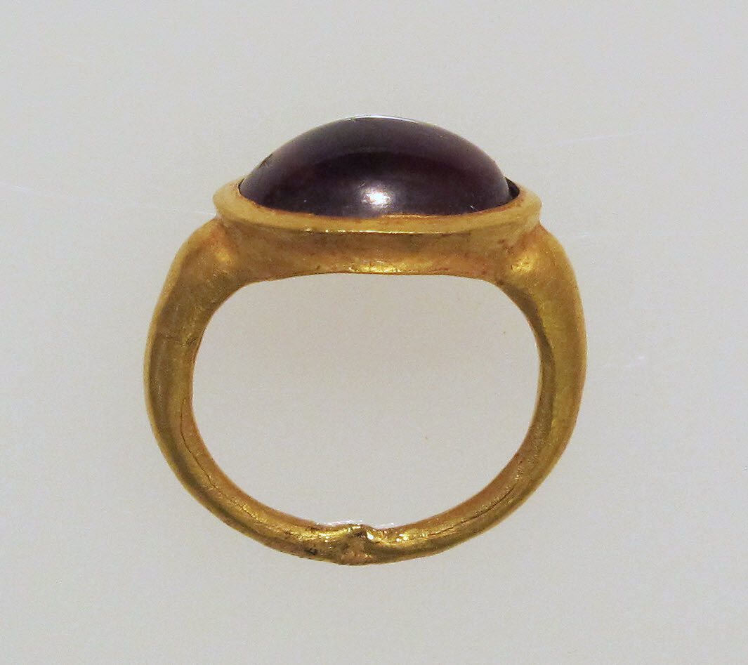 Ring with garnet, Gold, carbuncle, Roman 