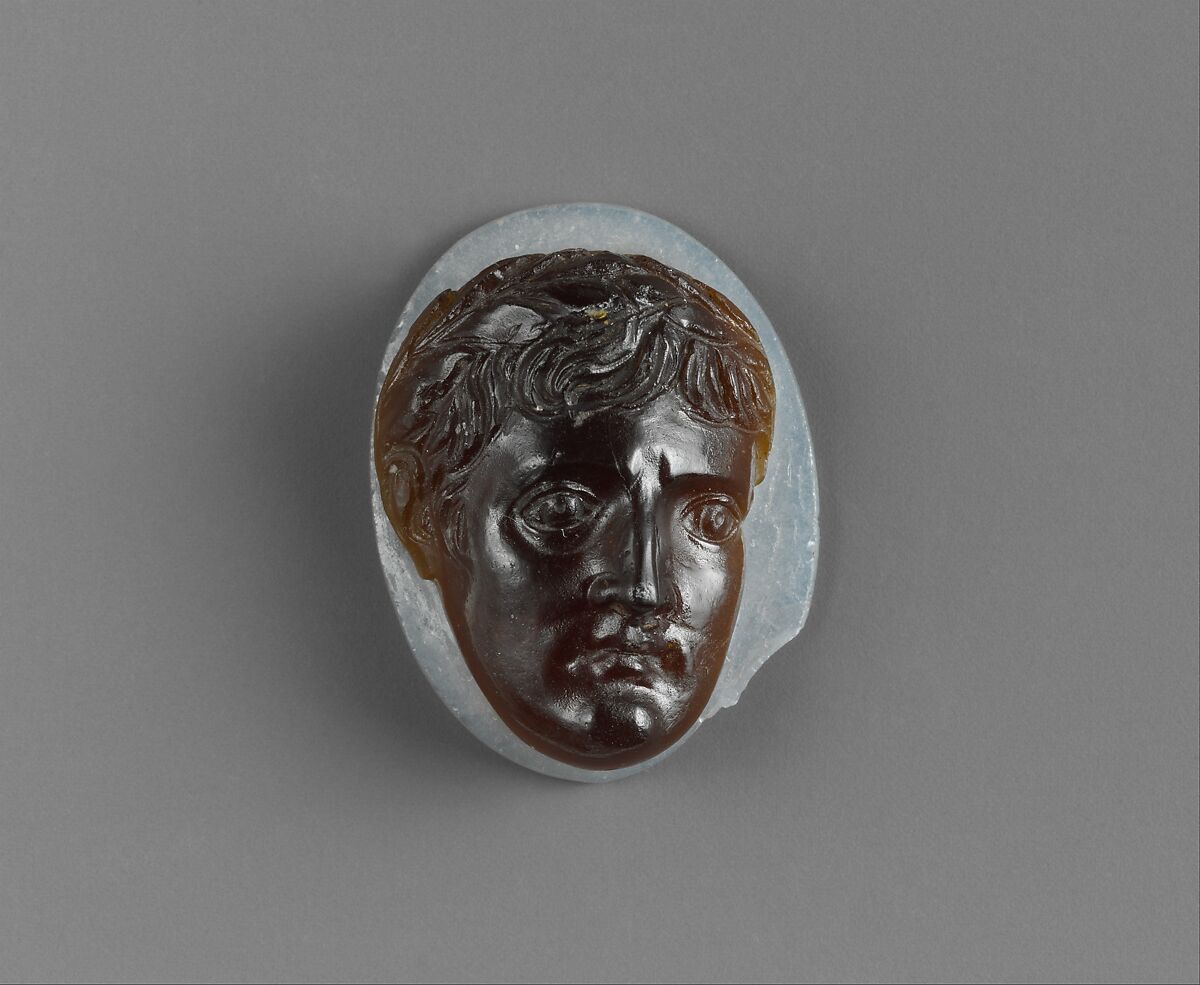 Glass cameo: head of Augustus, Glass, Roman 