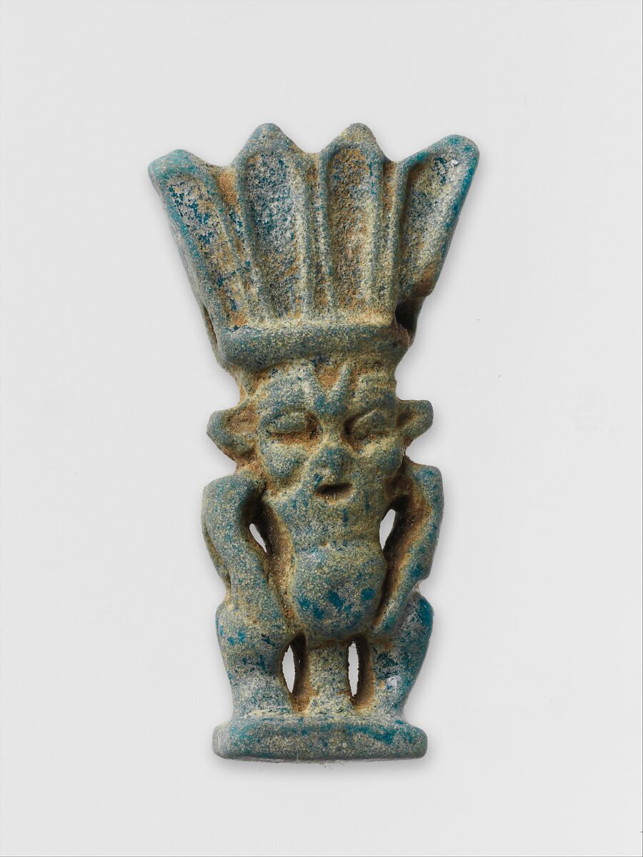 Faience amulet of Bes image, Clay, glazed, Egyptian 