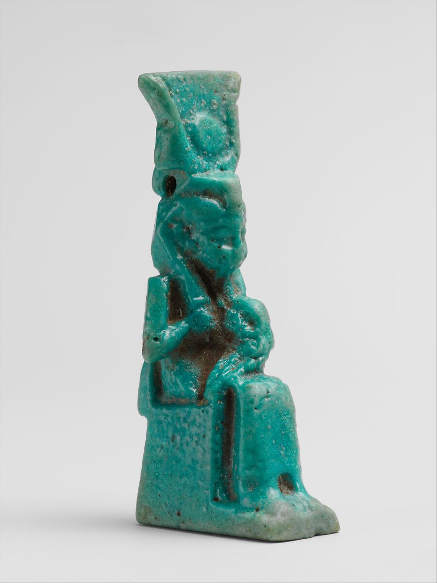 Faience amulet of Isis and Horus, Clay, glazed, Egyptian 