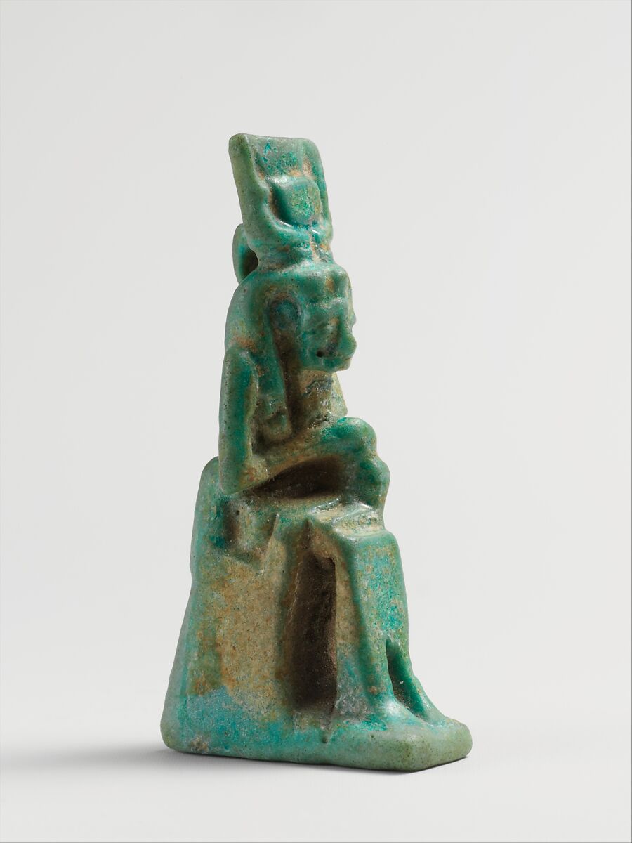 Faience amulet of Isis and Horus, Clay, glazed, Egyptian 