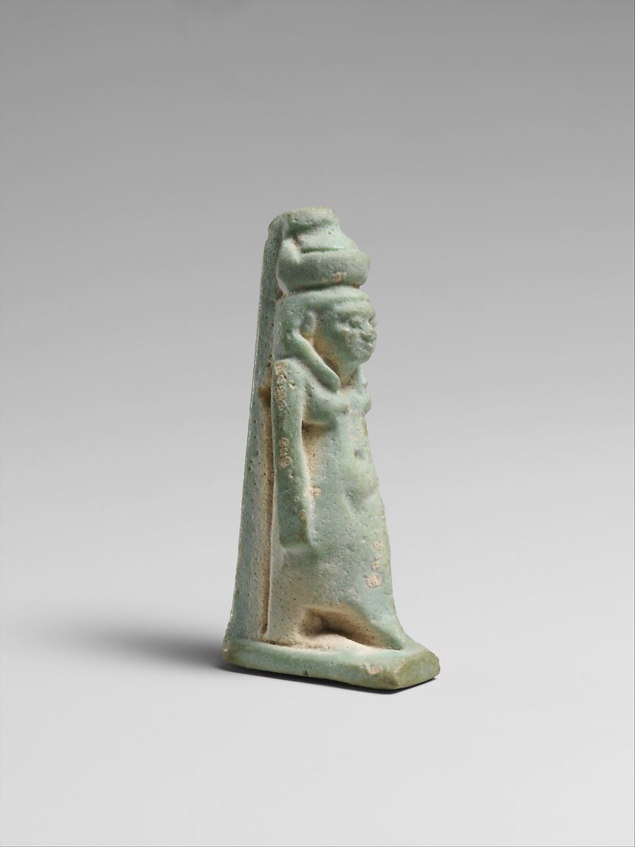 Faience amulet of Mut with double crown, Clay, glazed, Egyptian, Ptolemaic 