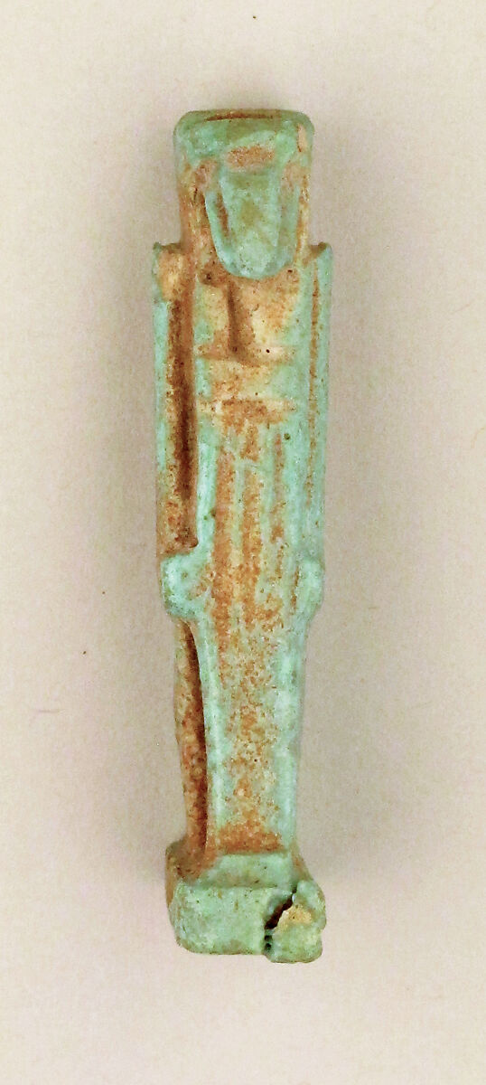 Faience amulet of a ram-headed Amun-re or Khnum, Faience, Egyptian 