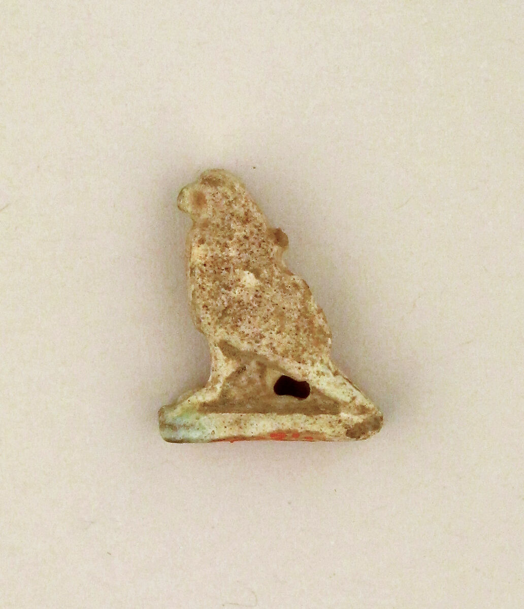 Faience amulet of a falcon, Faience, Egyptian 