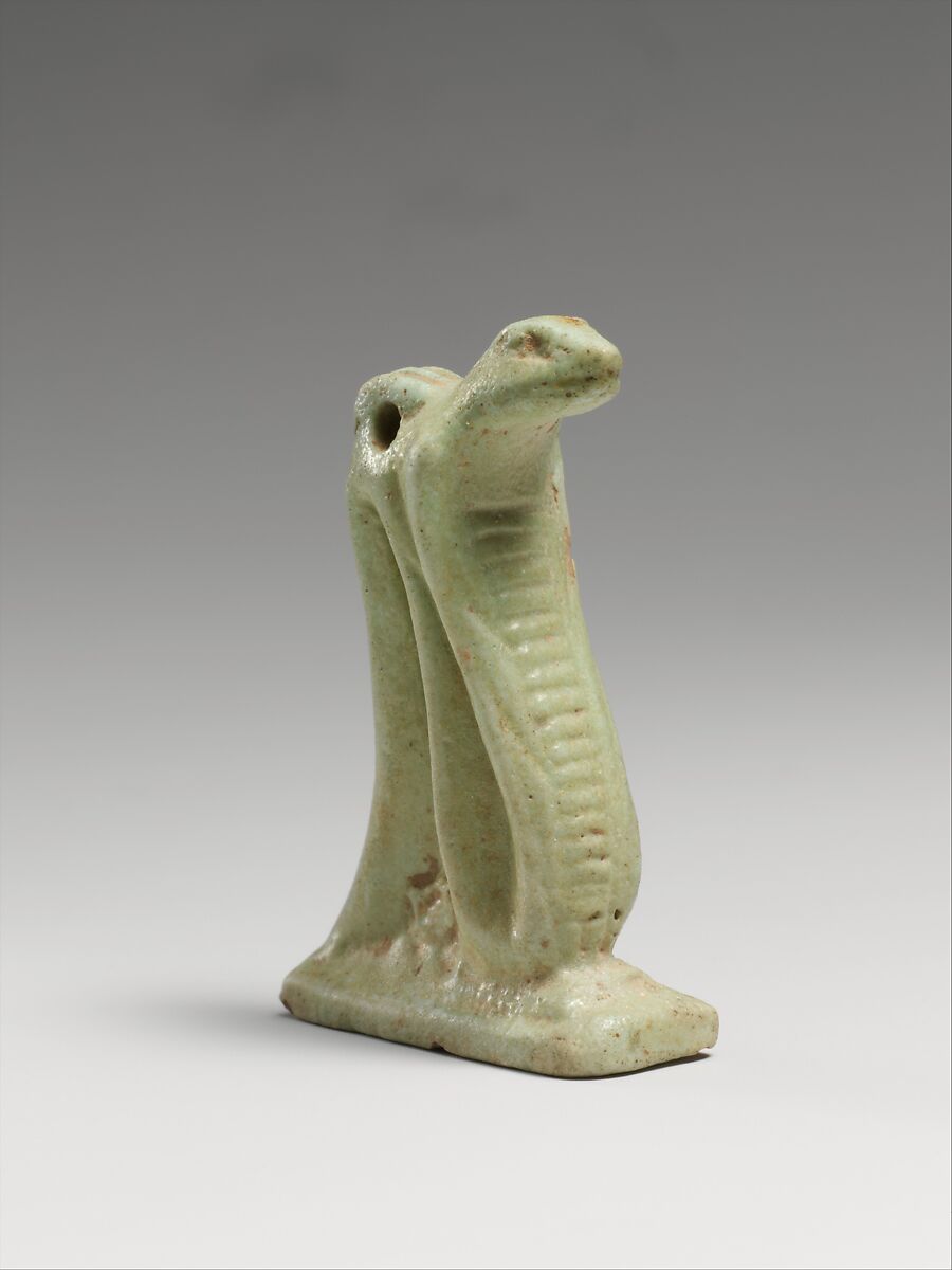 Faience snake amulet, Clay, glazed, Egyptian 