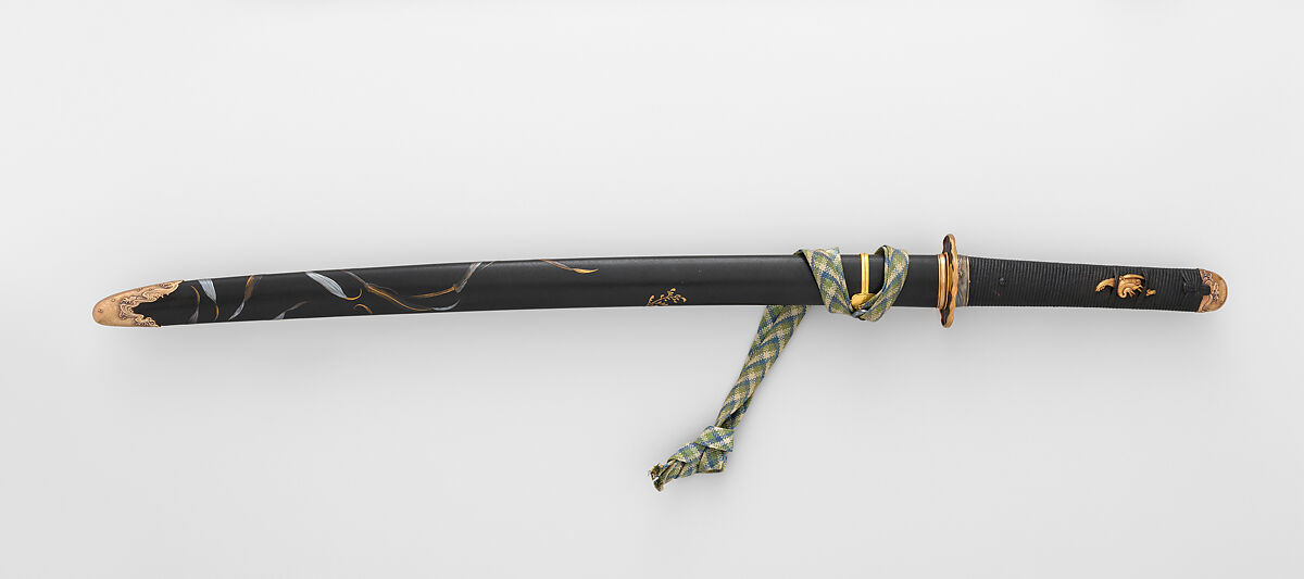 芒蒔絵鞘突兵拵 Blade and Mounting for a Sword (<i>Katana</i>), Fittings inscribed by 高本秀宗 Takamoto Hidemune (Japanese, 1819–1887), Steel, wood, lacquer, leather, gold, iron, Japanese