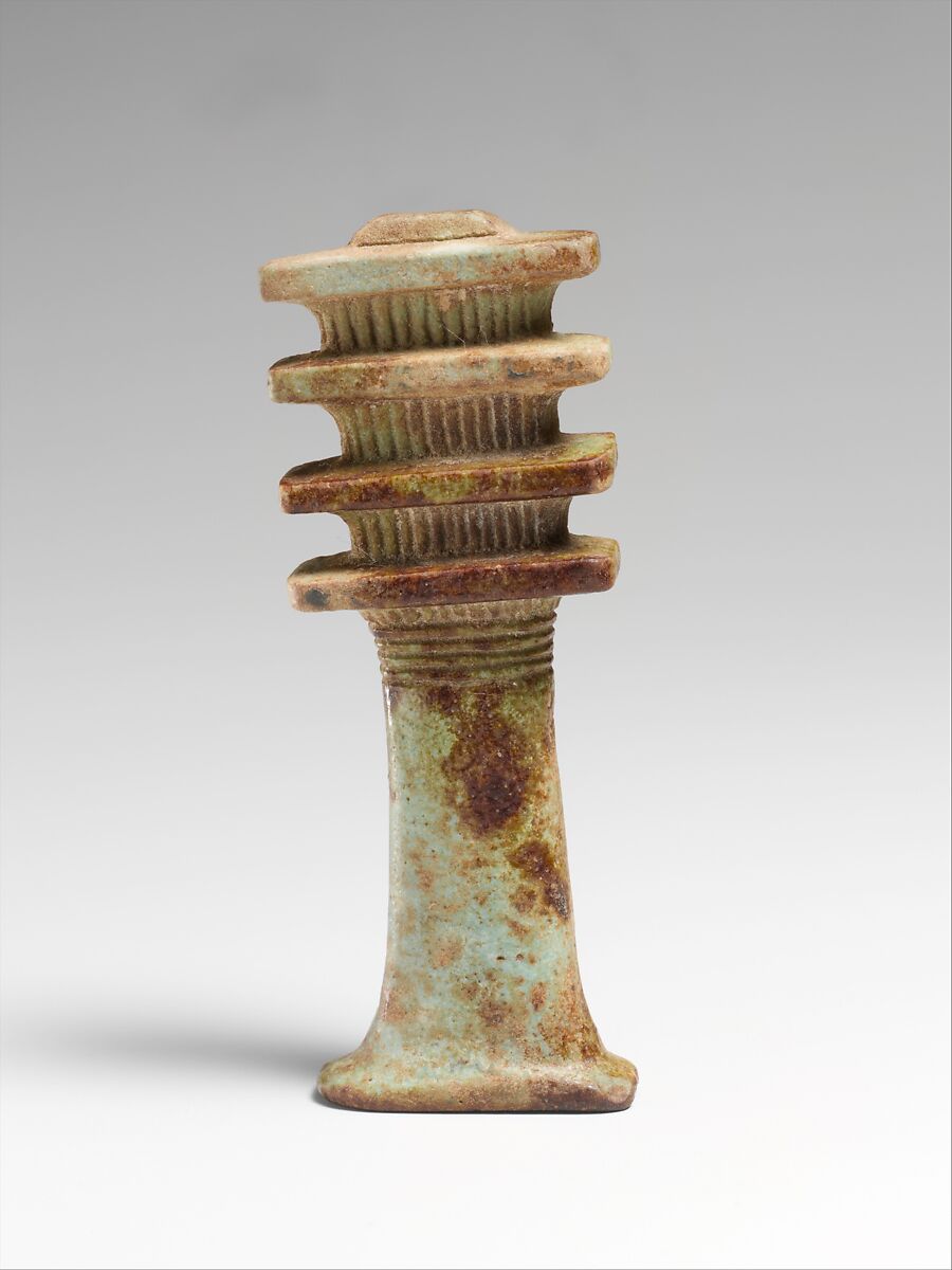 Faience djed-pillar amulet, Clay, glazed, Egyptian 