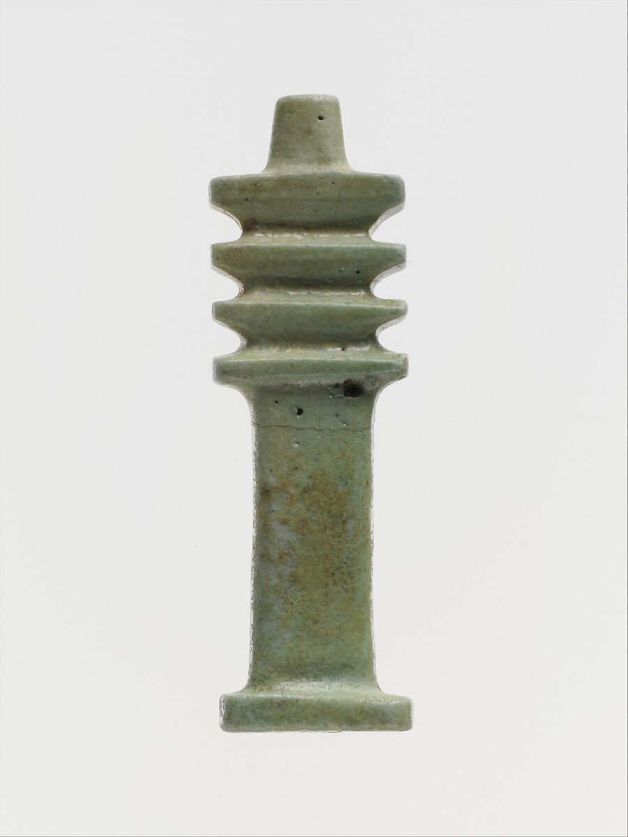 Faience djed-pillar amulet, Clay, glazed, Egyptian 