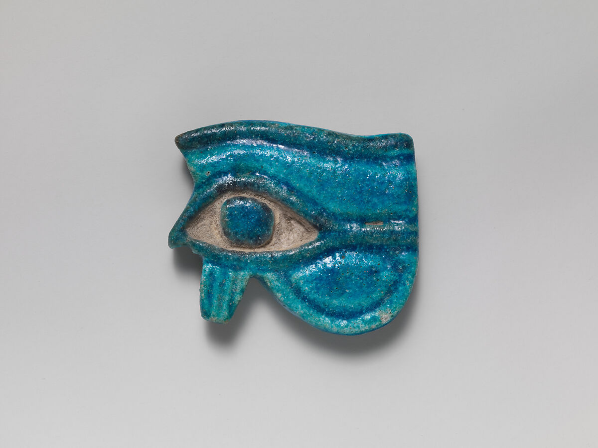 Faience Wedjat-eye amulet, Clay, glazed, Egyptian. 