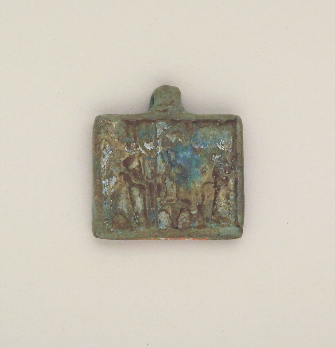 Faience amulet plaque with several deities, Faience, Egyptian 