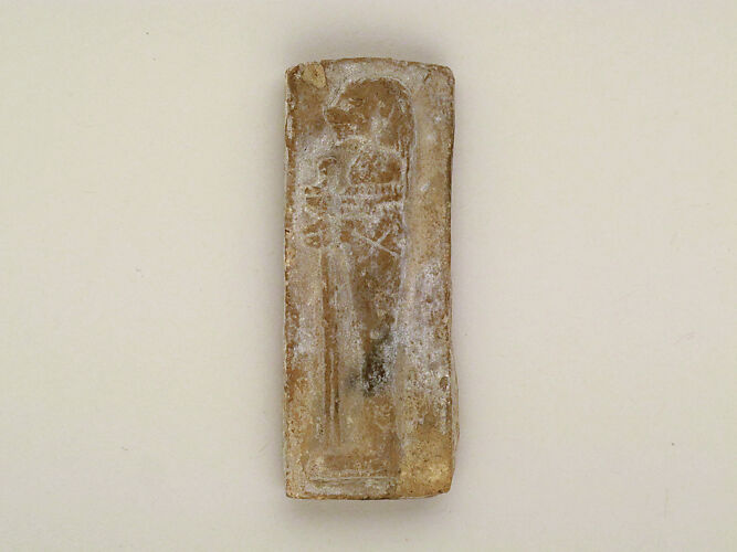 Terracotta mold for amulet of Osiris in mummyform