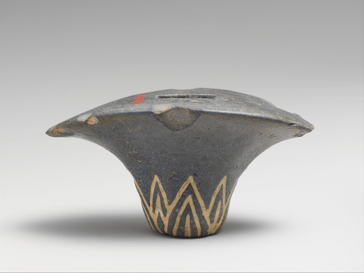 Mirror handle, Clay, glazed, Egyptian 