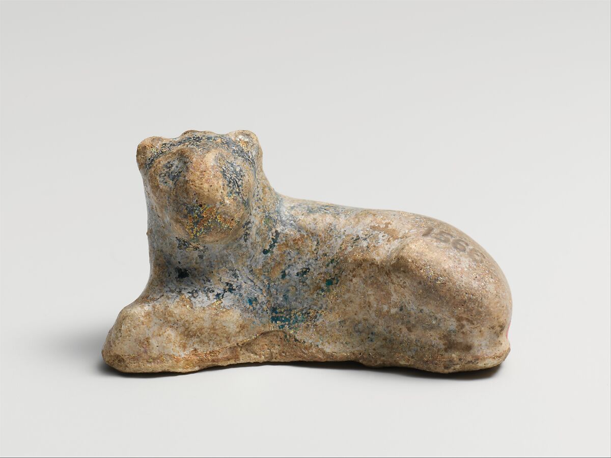 Faience figurine of a lion, Faience, Egyptian 