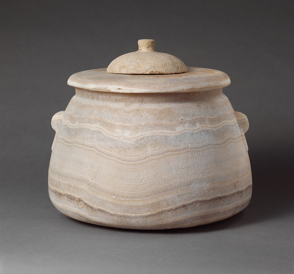 Alabaster pyxis (lidded jar), Calcite (alabaster), Cypriot 