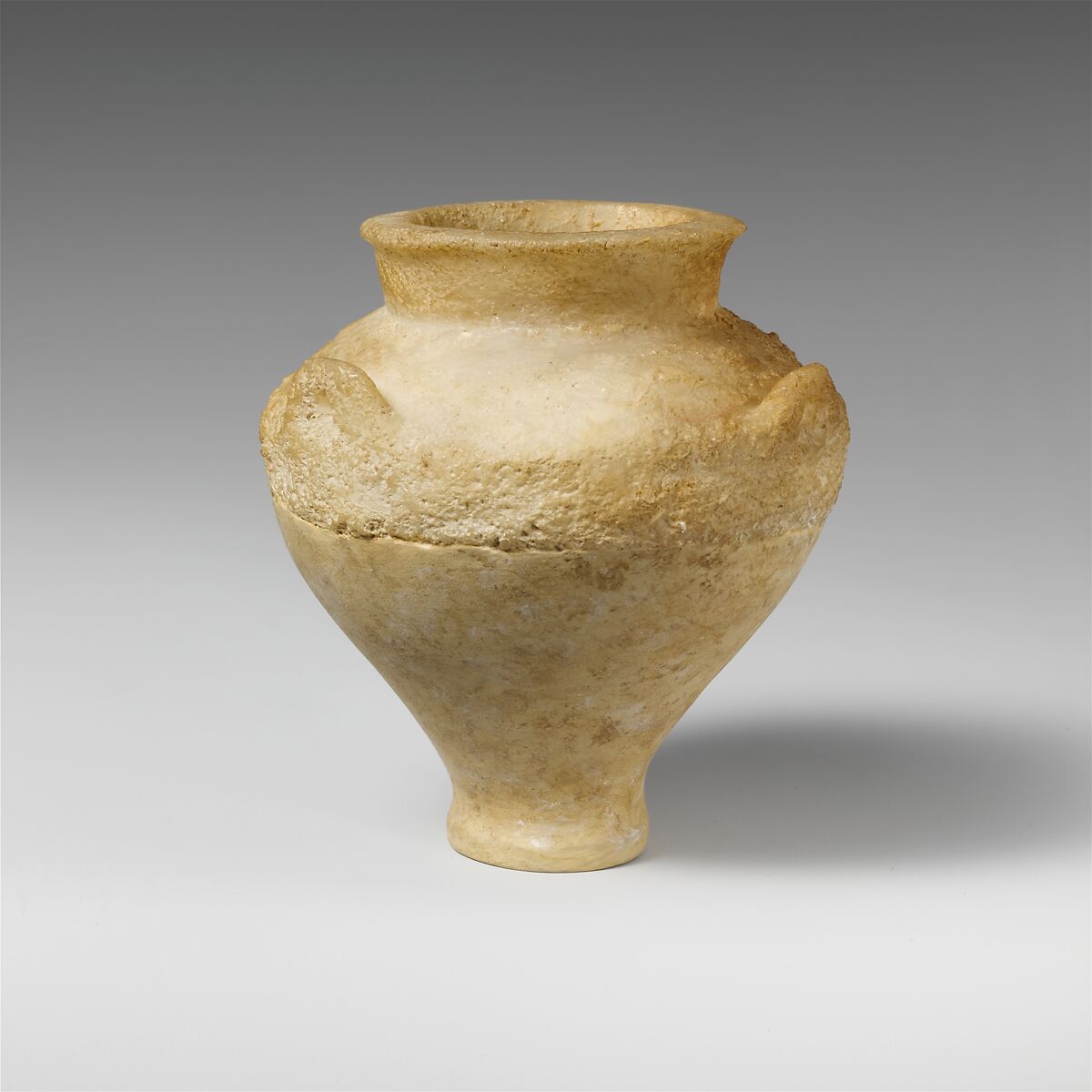 Miniature alabaster pithoid jar, Gypsum (alabaster), Cypriot 