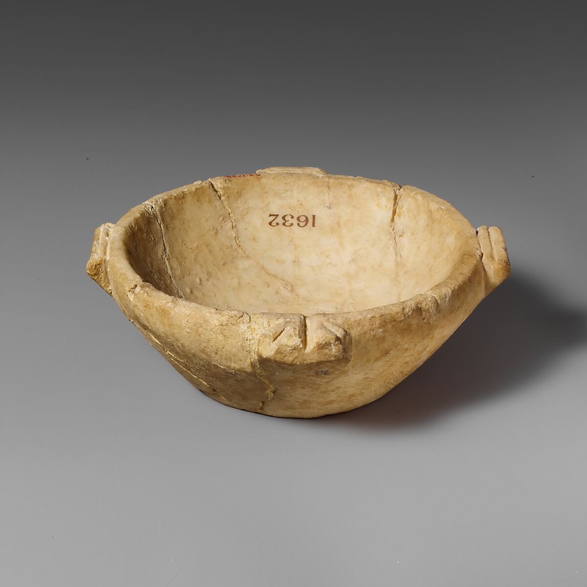 Alabaster mortar or deep bowl, Gypsum (alabaster), Cypriot 