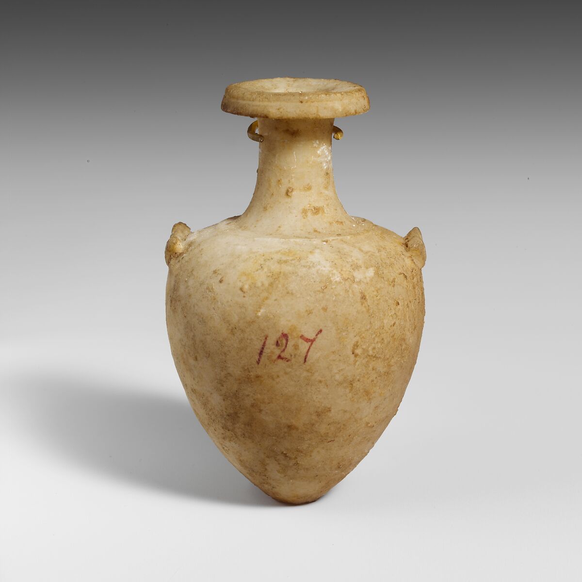 Miniature alabaster amphora (jar), Alabaster, Cypriot 
