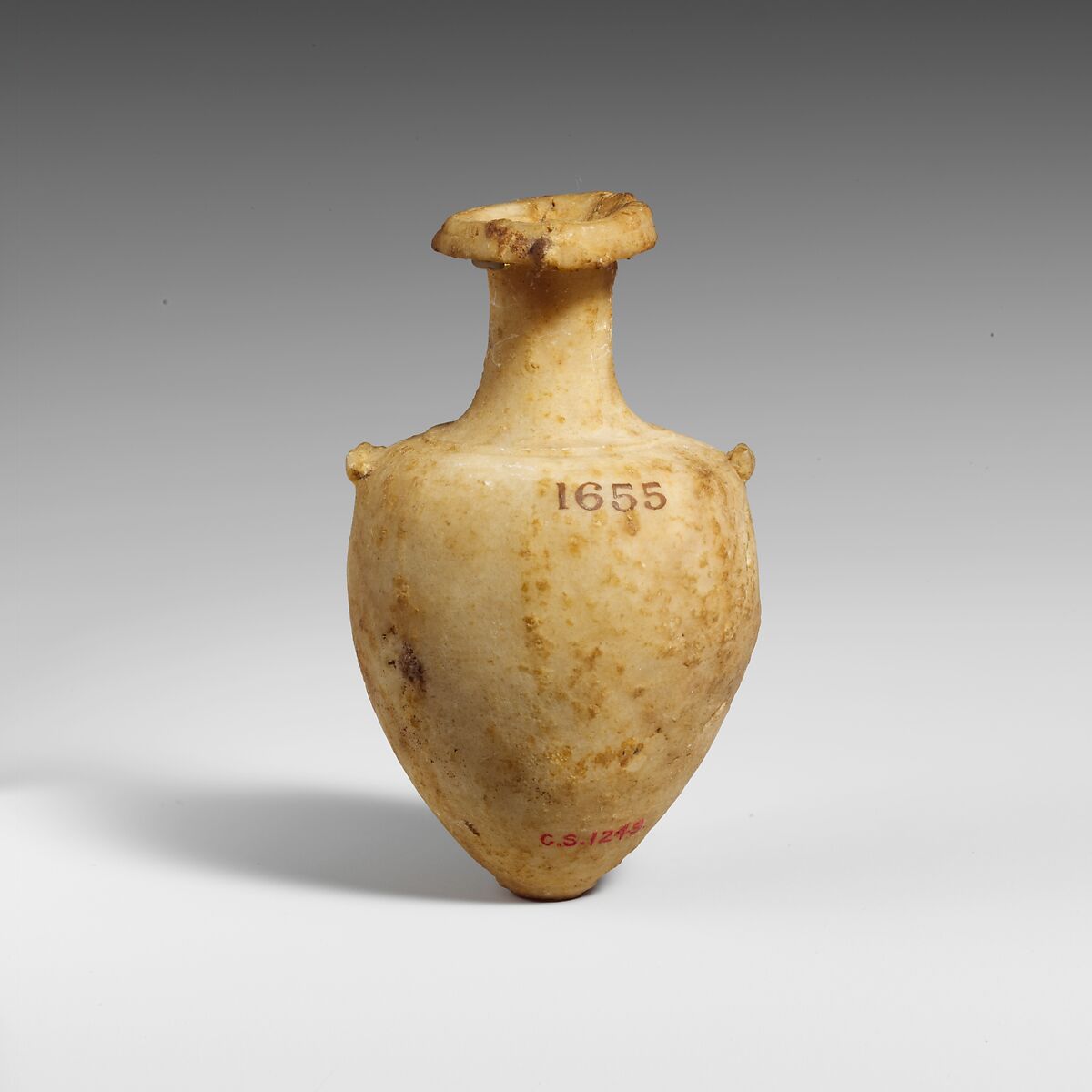 Miniature alabaster amphora (jar), Gypsum (alabaster), Cypriot 