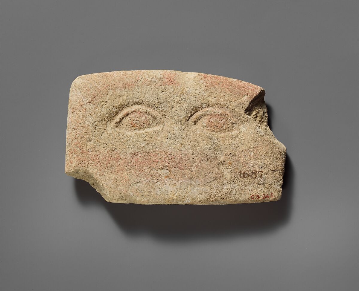Limestone plaque with two eyes, Limestone, Cypriot 