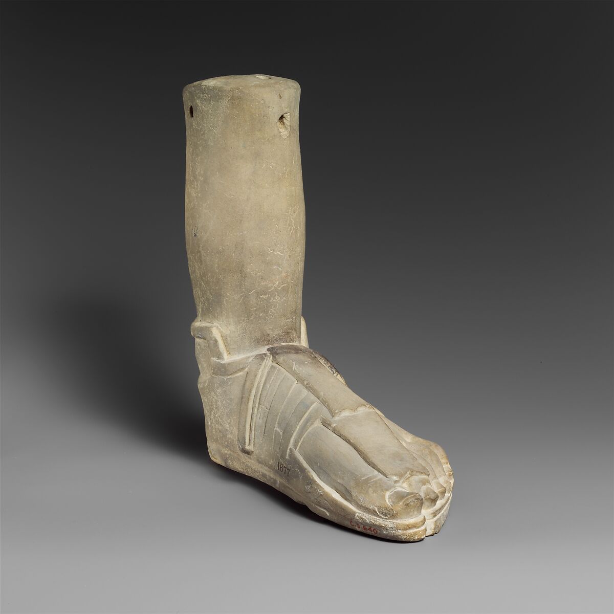 Limestone votive (?) foot with a sandal, Limestone, Greek or Roman, Cypriot 