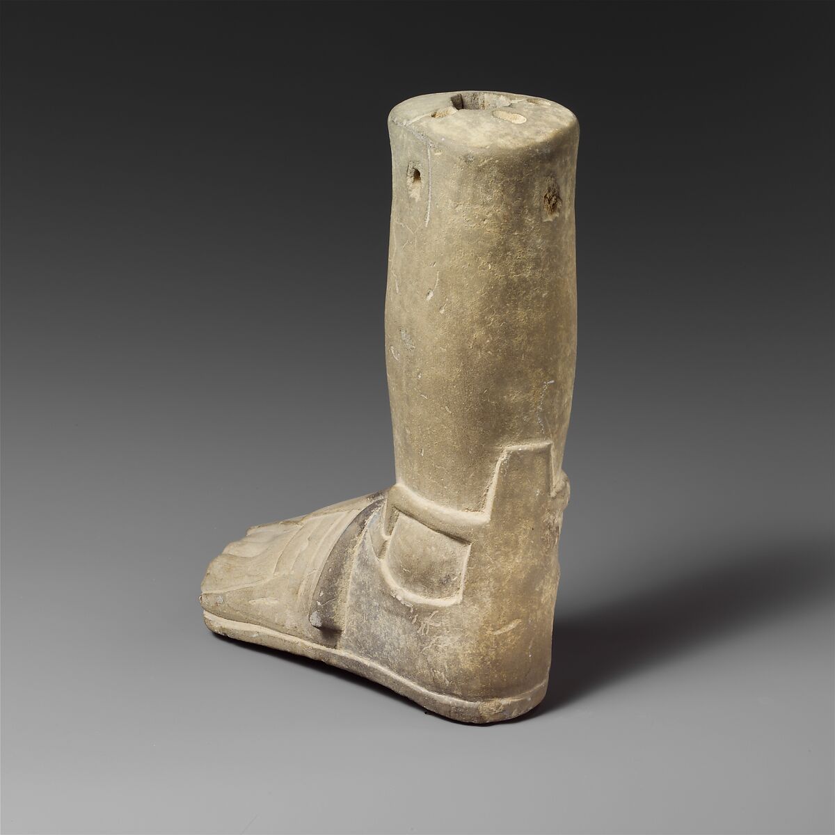 Limestone votive (?) foot with a sandal, Limestone, Greek or Roman, Cypriot