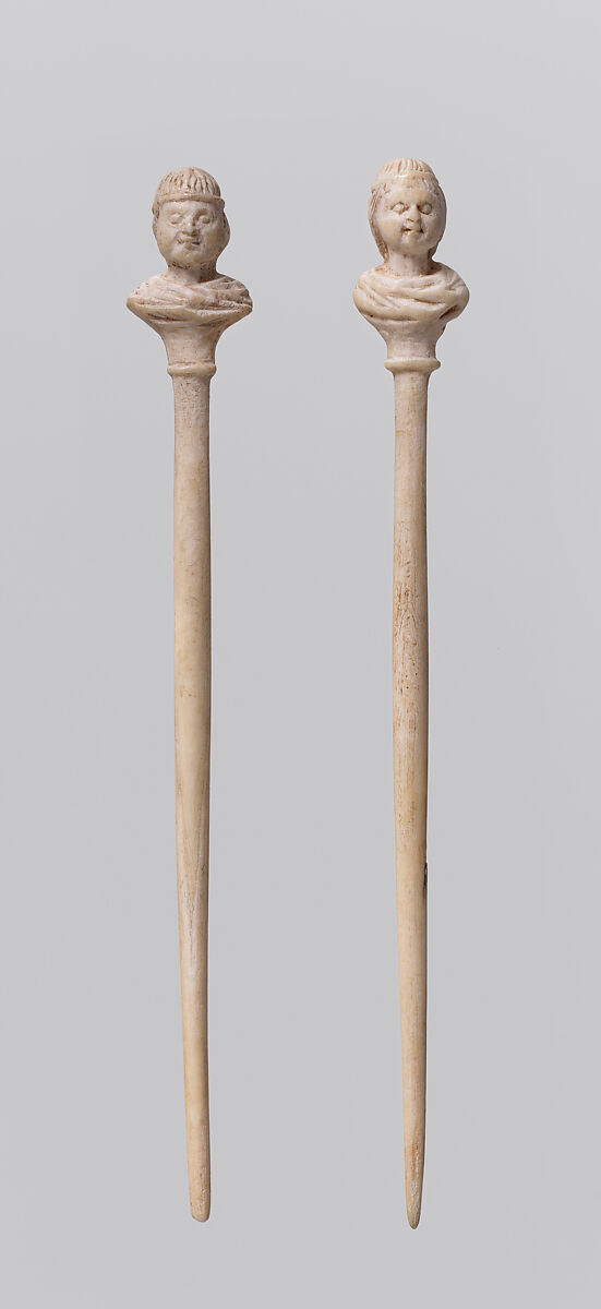 Bone hairpin with female head, Bone, Roman, Cypriot