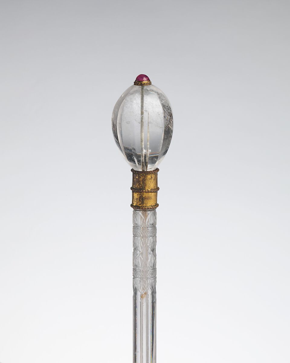 Ceremonial Mace, Rock crystal, gold, copper alloy, ruby, Indian 