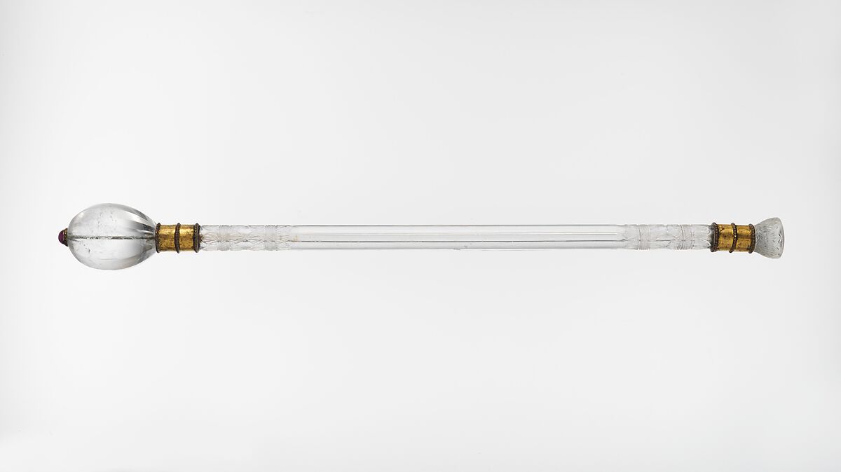 Ceremonial Mace, Rock crystal, gold, copper alloy, ruby, Indian