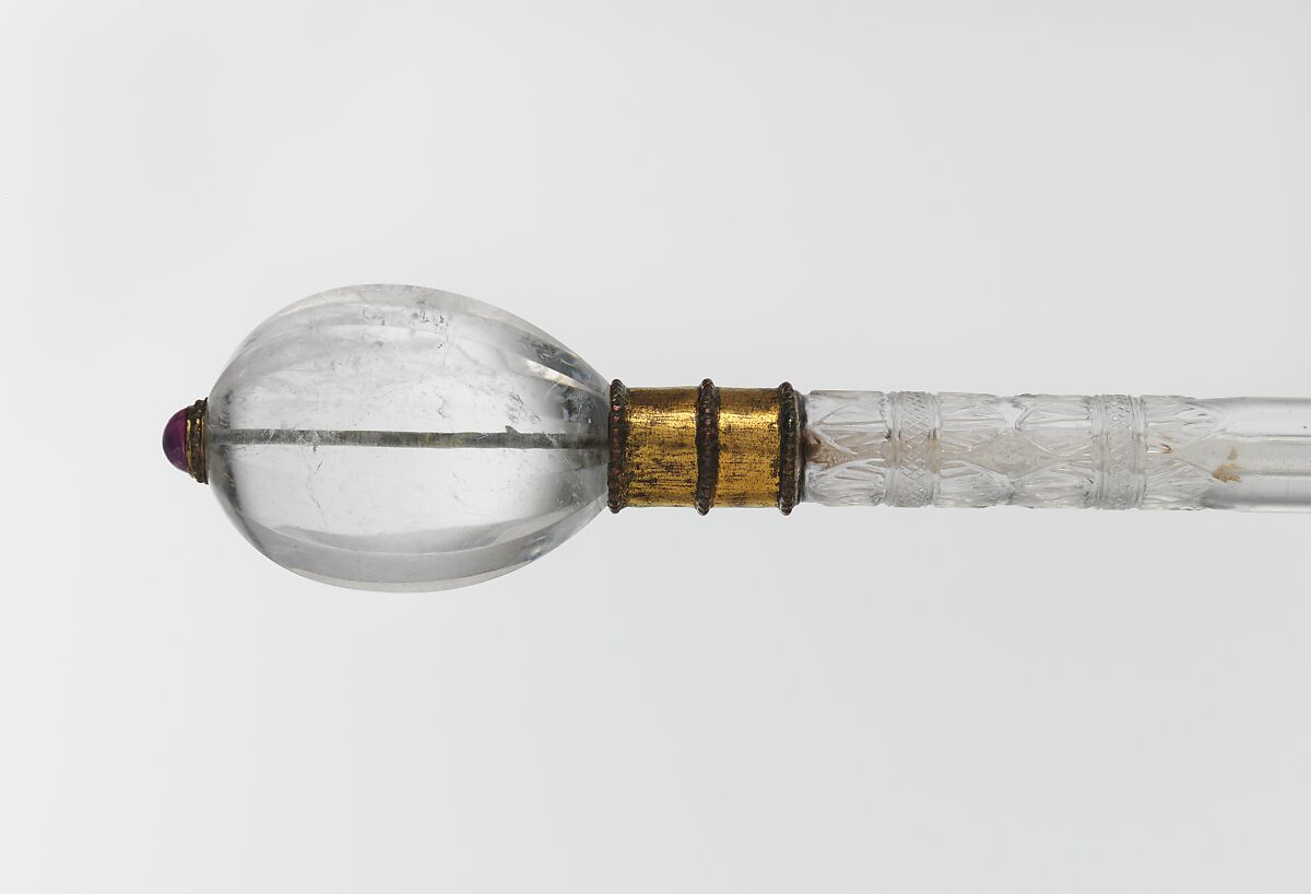Ceremonial Mace, Rock crystal, gold, copper alloy, ruby, Indian