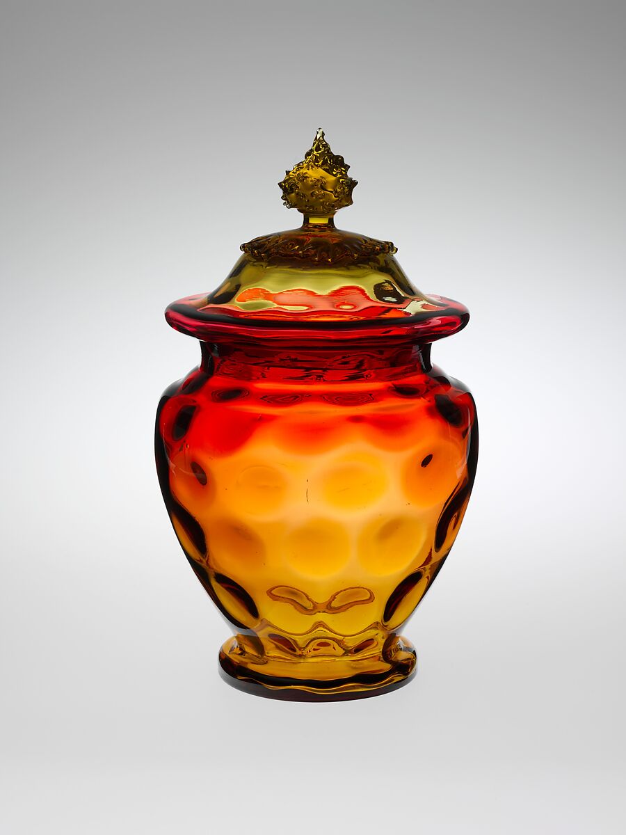 Covered Punch Bowl, Probably Hobbs, Brockunier and Company (1863–1891), Blown glass, American 