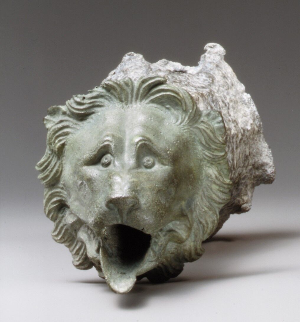 Bronze water spout with lion mask (one of a a pair), Bronze, Greek or Roman 