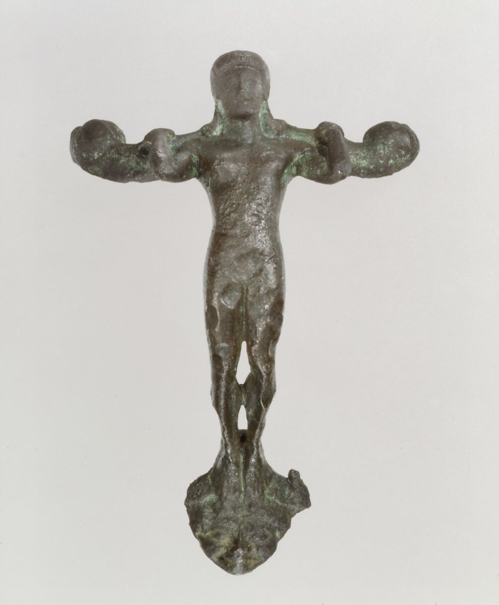 Handle in the form of a youth, Bronze, Cypriot 