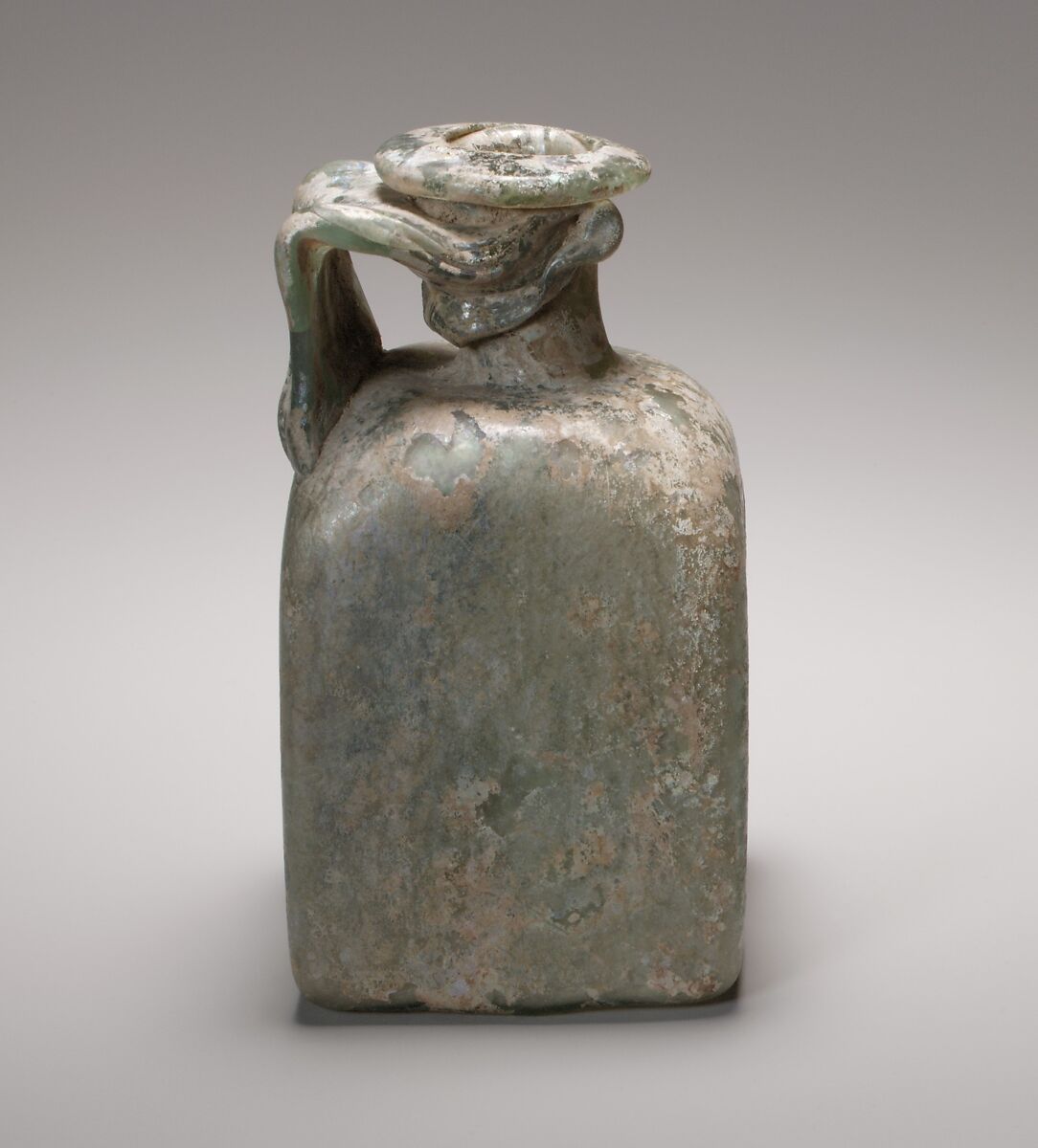 Glass square bottle, Glass, Roman