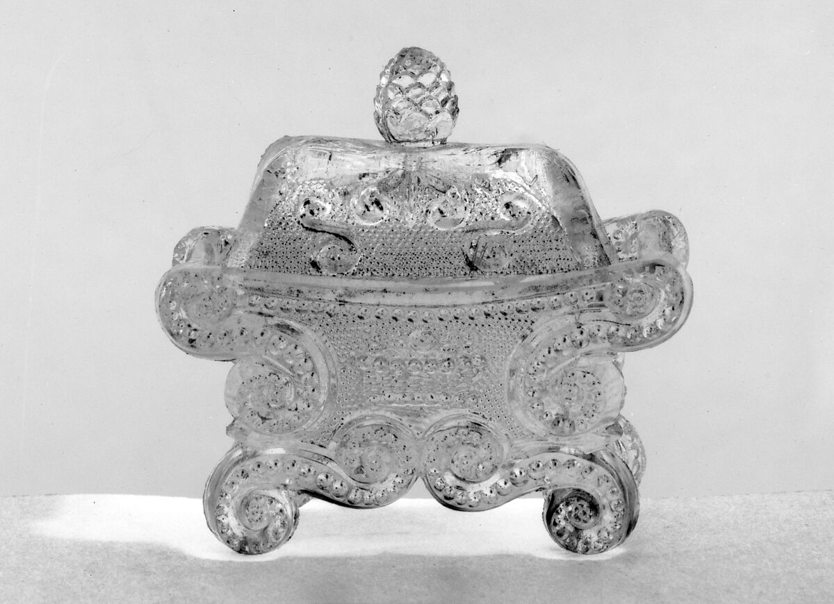 Covered Saltcellar, Boston &amp; Sandwich Glass Company (American, 1825–1888, Sandwich, Massachusetts), Lacy pressed glass, American 